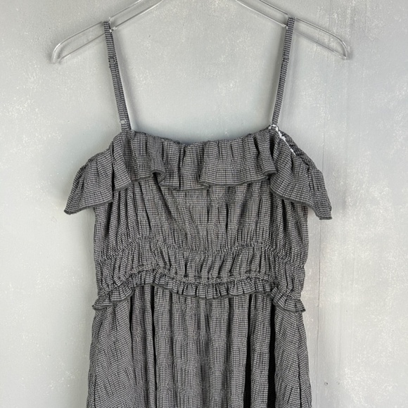 T Tahari size M ruffle tiered gingham midi dress black lined spaghetti strap - Picture 11 of 16